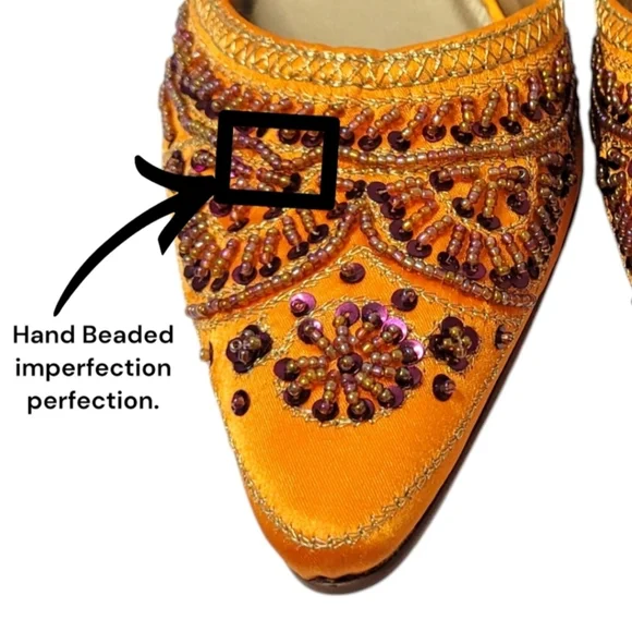 Classique Orange Hand Beaded Kitten Heel Mules Size 7W - Picture 8 of 11